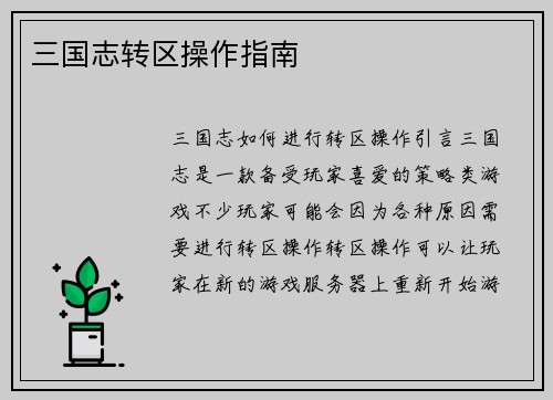 三国志转区操作指南